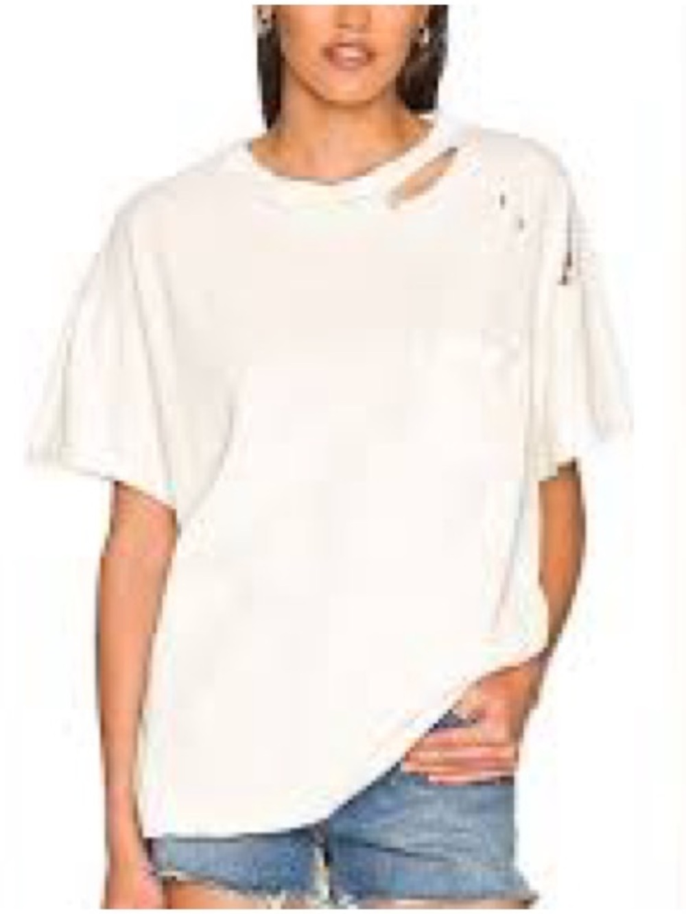 Free People We The Free Relaxed White Distressed Women's Tee